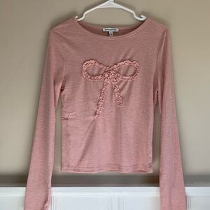 Pink Long Sleeve Top with Bow Detail